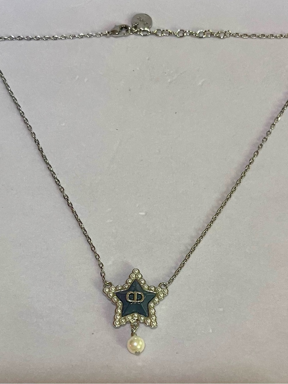 Silver Star Pendant Necklace with Pearl Drop